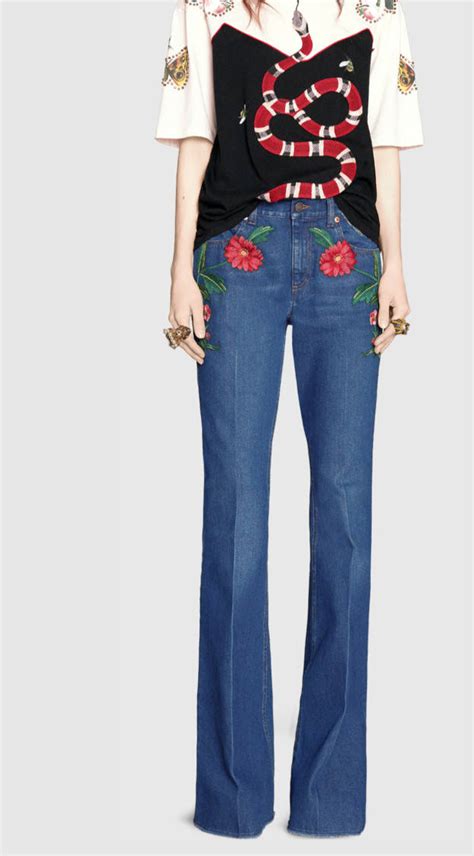 gucci flower jeans replica|knock off gucci fabric.